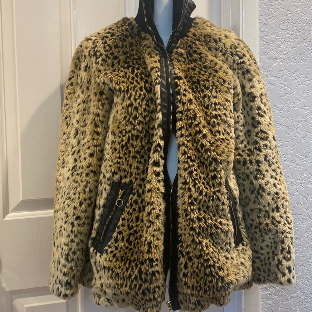 Faux Fur Leopard Print Zip up Jacket by GOLDE